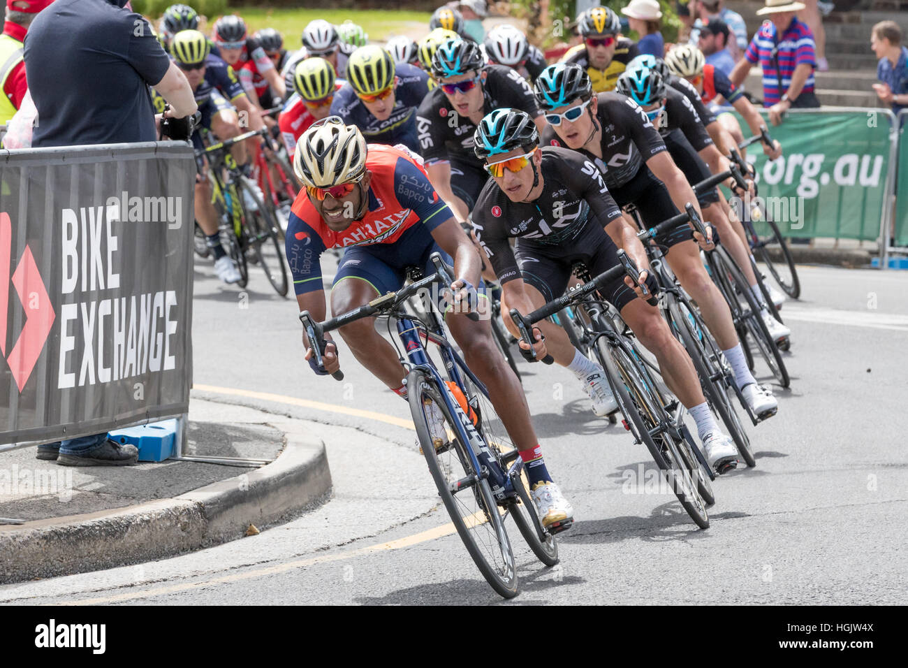 Adelaide, Australia. 22 January, 2017. Tsgabu Grmay (ETH) from the Bahrain Medrida Pro Cycling Team (TBM) during Stage 6 of the Santos Tour Down Under 2017. Credit: Ryan Fletcher/Alamy Live News Stock Photo