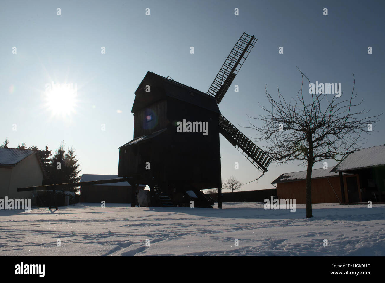 Ebersbach, Germany. 23rd Jan, 2017. The postmill Ebersbach, photographed in Ebersbach, Germany, 23 January 2017. Photo: Sebastian Kahnert/dpa-Zentralbild/ZB/dpa/Alamy Live News Stock Photo