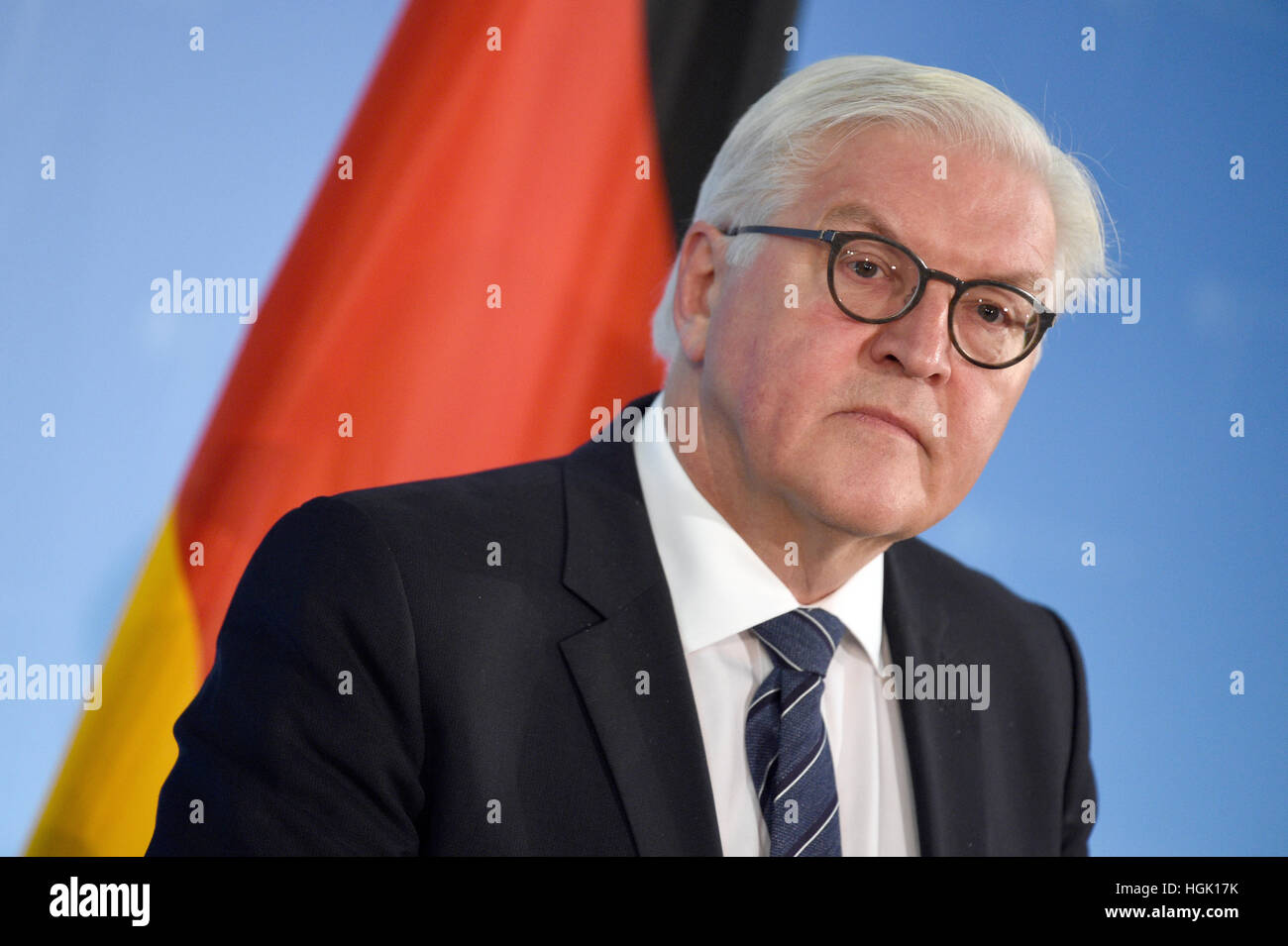 Berlin, Germany. 23rd Jan, 2017. German Minister of Foreign Affairs Frank-Walter Steinmeier (SPD) speaks during a press conference at the Minstry of Foreign Affairs in Berlin, Germany, 23 January 2017. Photo: Rainer Jensen/dpa/Alamy Live News Stock Photo