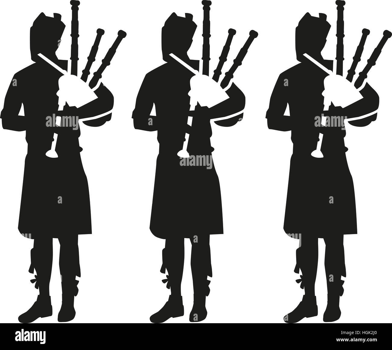 Three Bagpipe player silhouettes Stock Photo Alamy