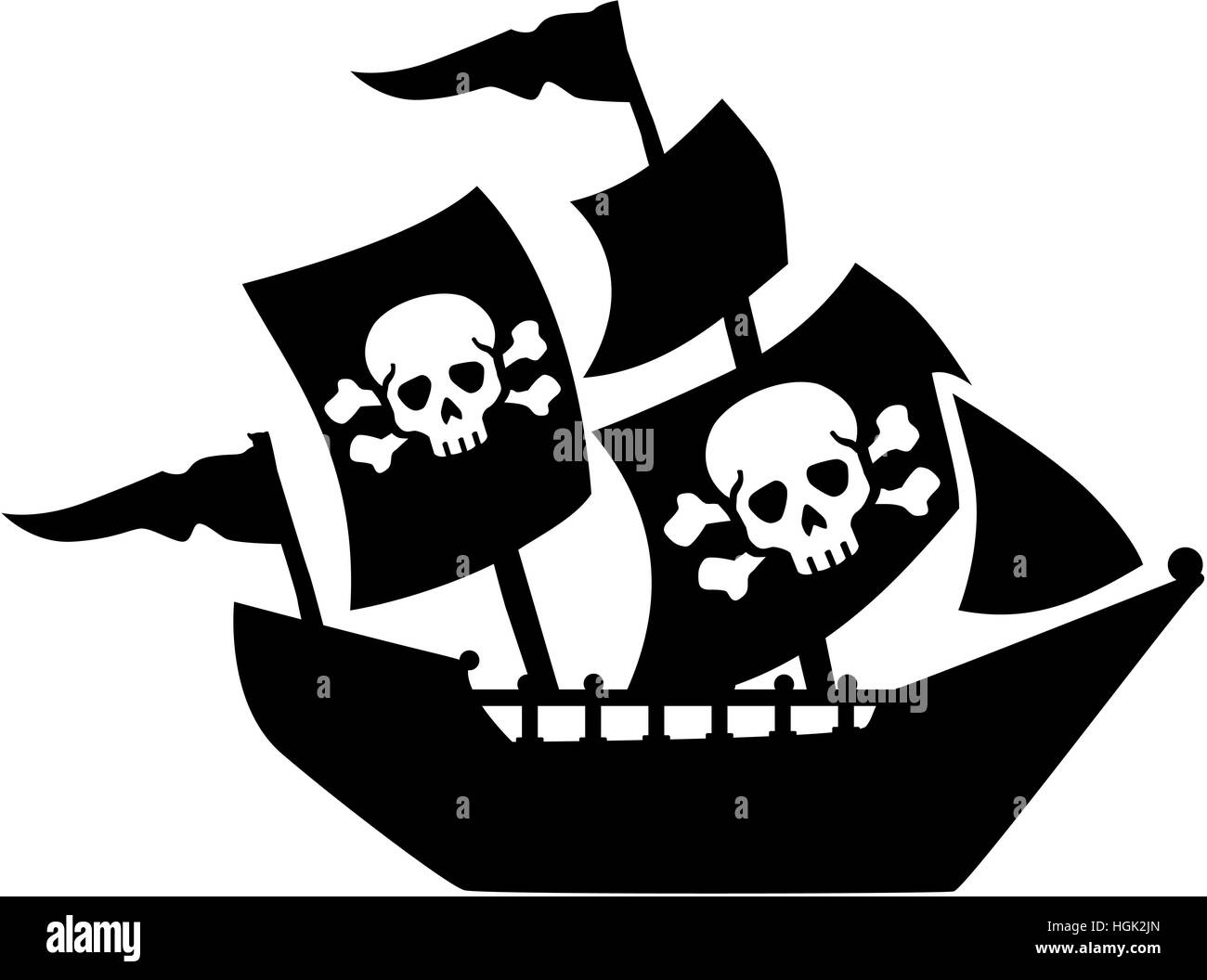Pirate ship with sail skull and bones Stock Photo