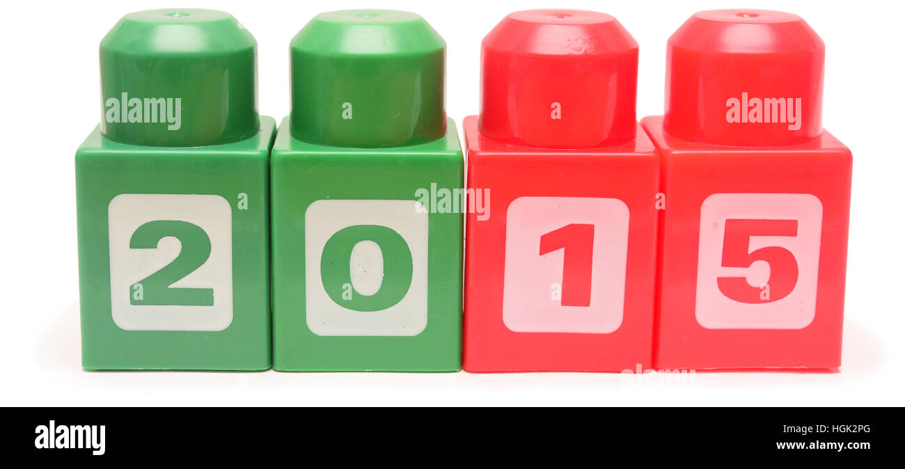 Colorful stacked toy plastic building blocks isolated on white ...