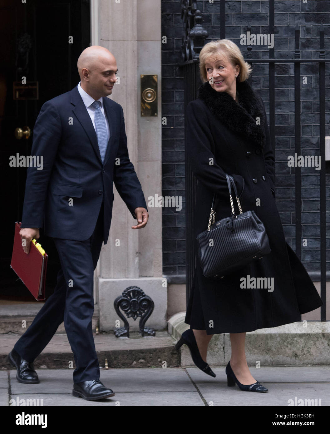 Communities Secretary Sajid Javid Left And Environment Secretary Andrea Leadsom Leaving 10
