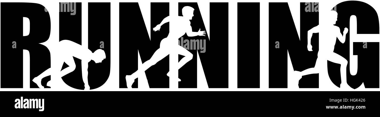Running word with sprinting silhouette Stock Photo