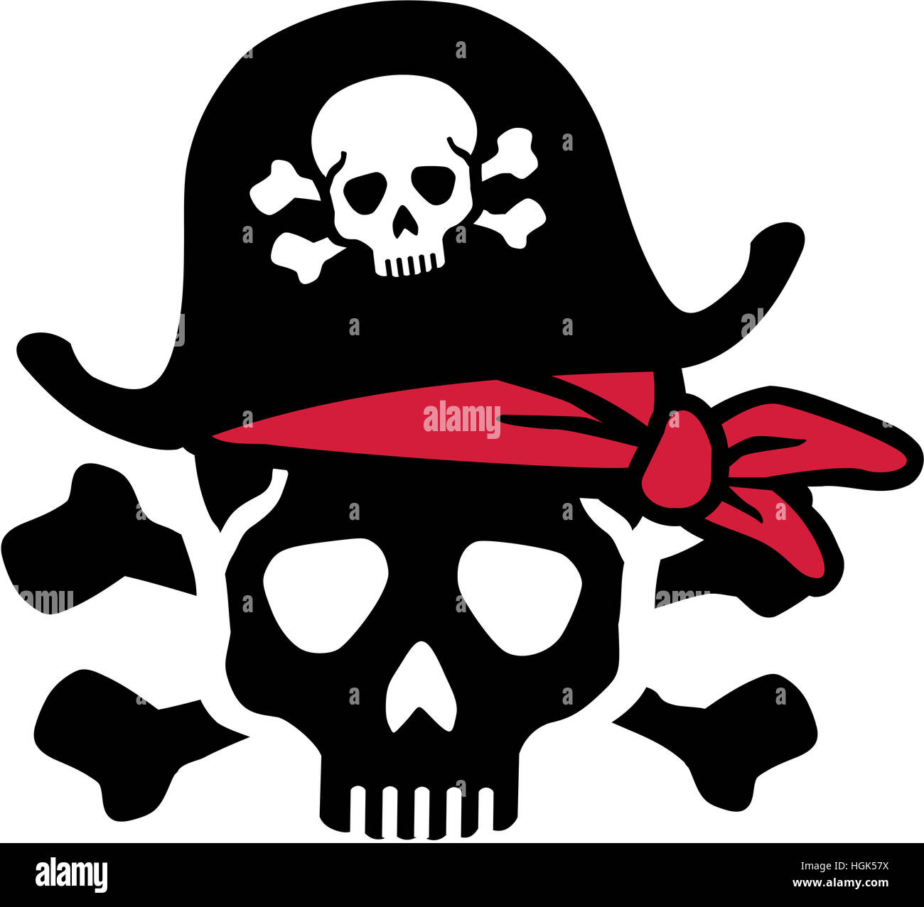 Pirate skull with bones and red headscarf Stock Photo