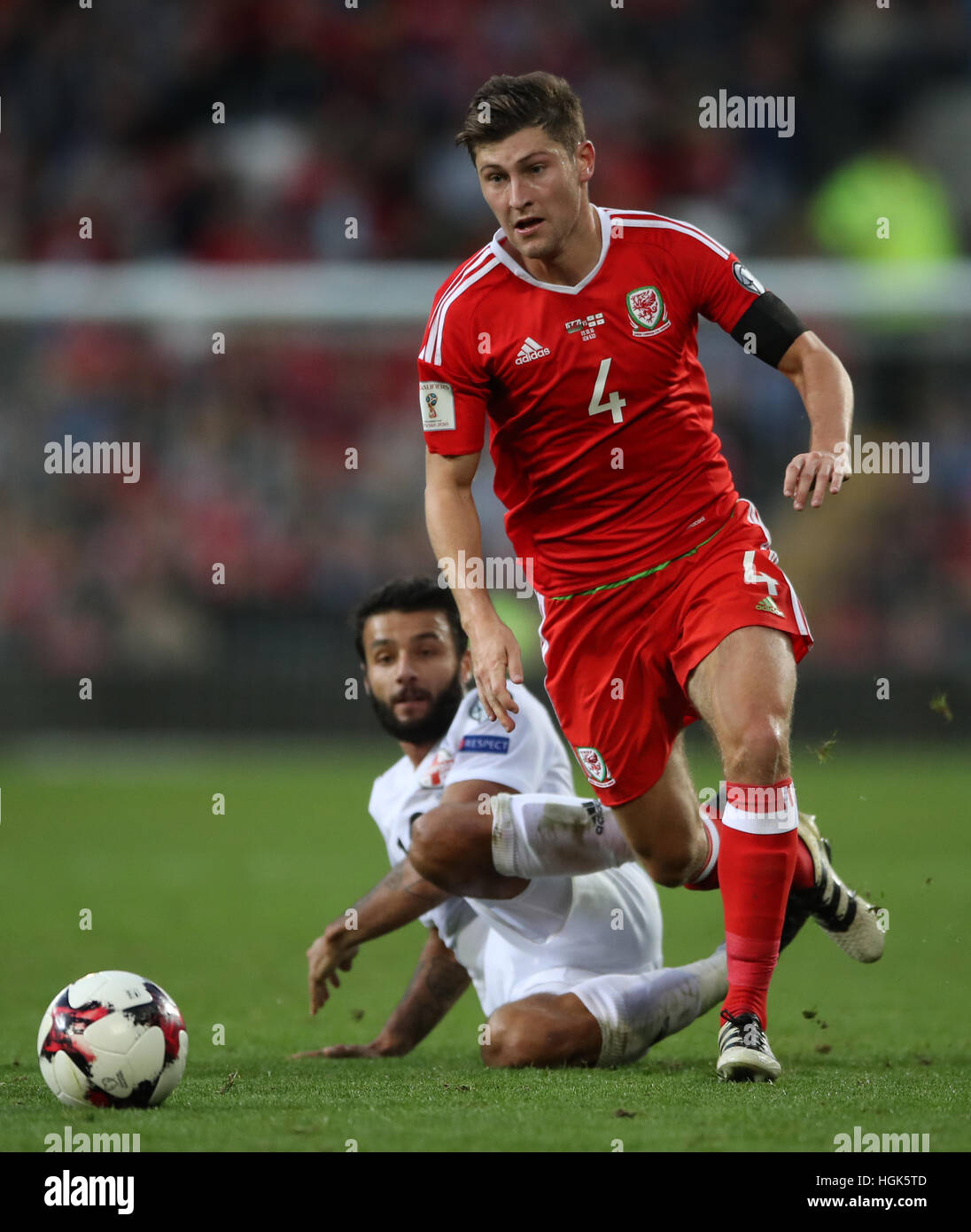Wales' Ben Davies (right) and Georgia's Tornike Okriashvili battle for ...