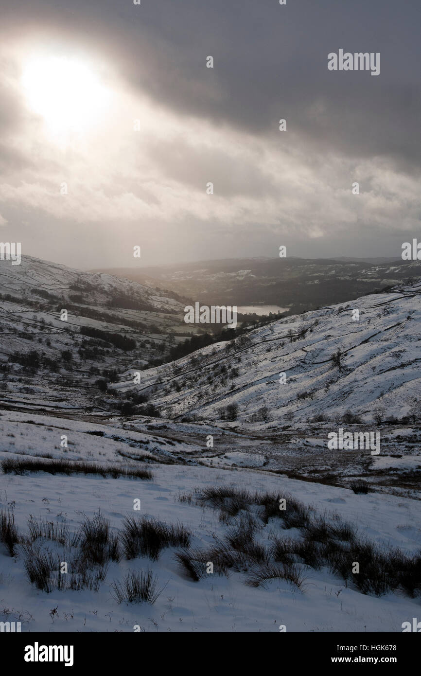 A snowy mountain view in the Lake District Stock Photo