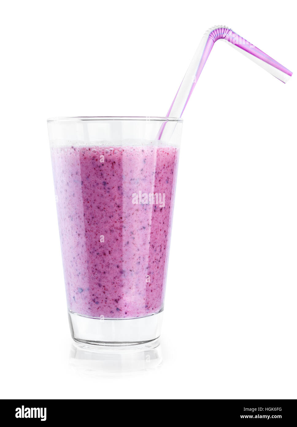 Glass of blueberry smoothie isolated on white Stock Photo
