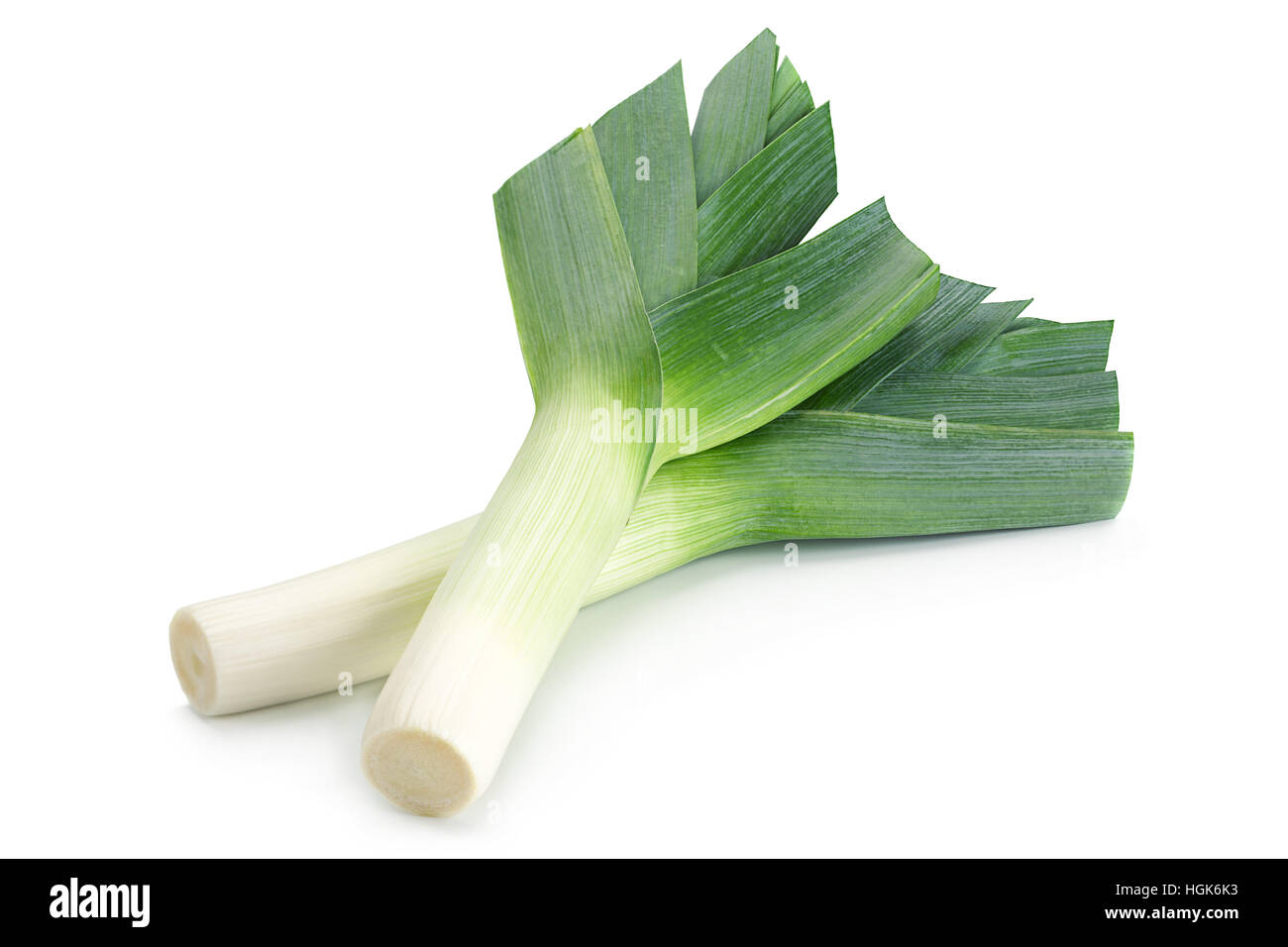 Leek vegetable closeup isolated on white background Stock Photo