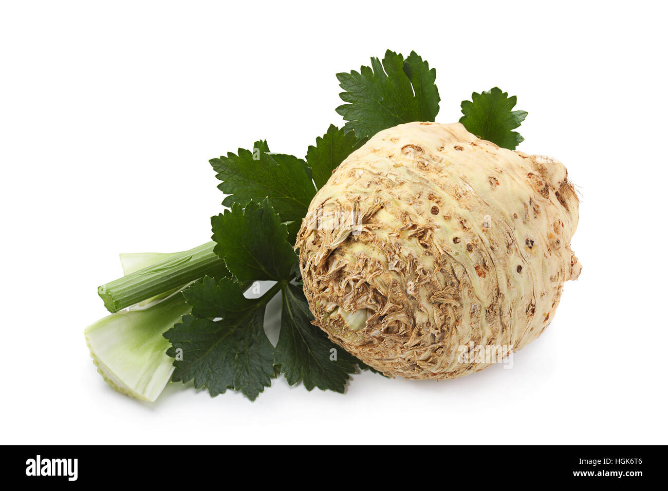 Celery root with leaf isolated on white background Stock Photo