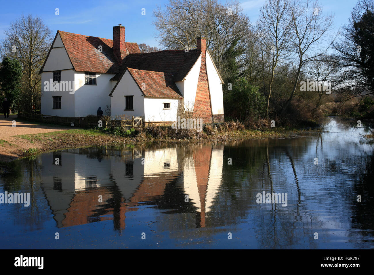 Willy Lotts Cottage, river Stour, Flatford Mill, Suffolk County, England Stock Photo