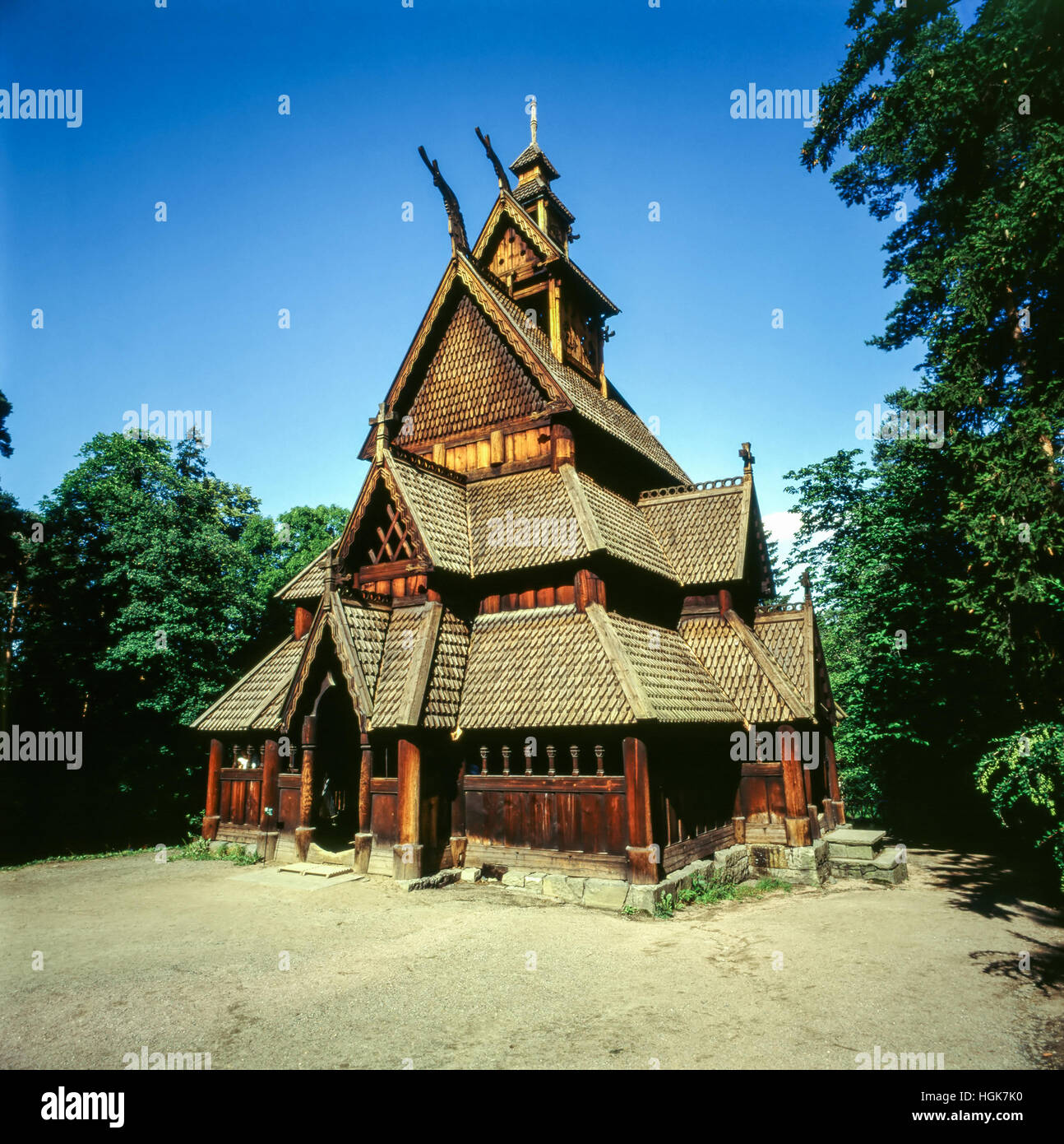 Medieval  Stave church in Norway Stock Photo