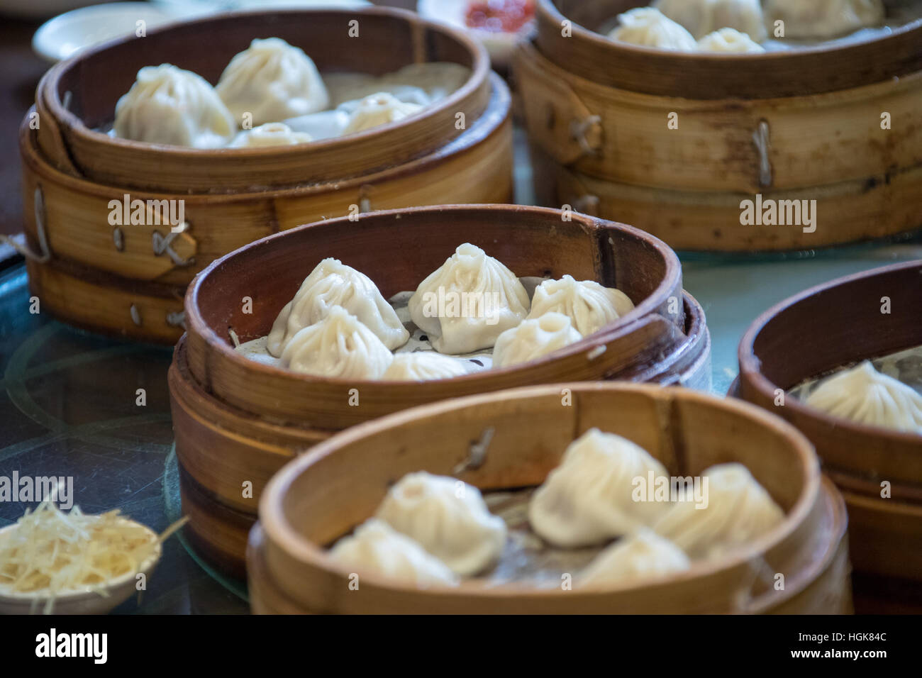 Xiaolongbao, soup dumplings, Nanxiang Steamed Bun Restaurant, Yuyuan Garden, Shanghai, China Stock Photo