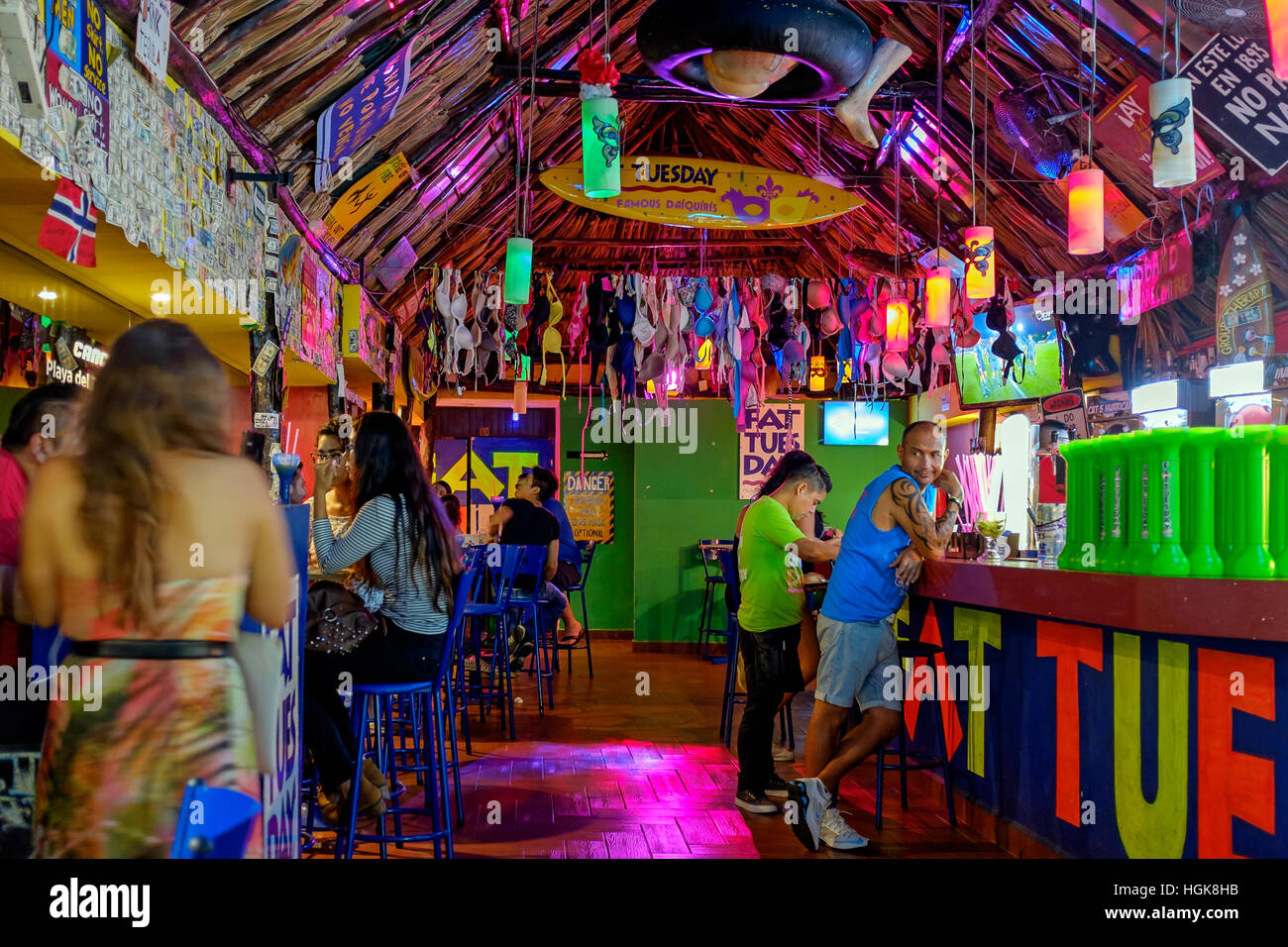 Fat Tuesday's Bar, 5th Avenue, Playa Del carmen, Riviera Maya, Mexico,  famous for its collection of customer's bras as souvenirs Stock Photo -  Alamy