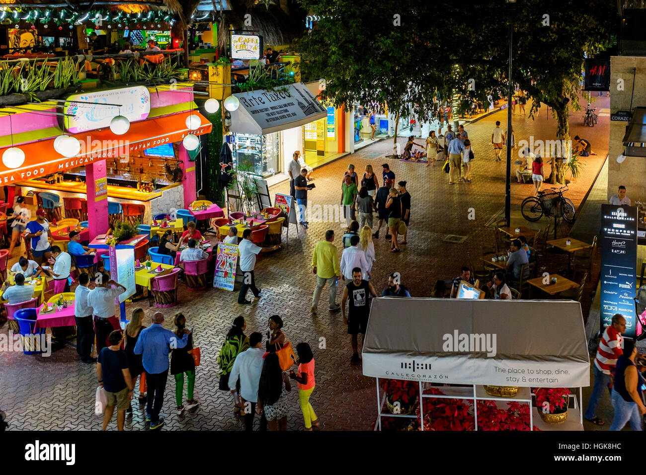 5th Avenue at Playa Del Carmen, Riviera Maya, near Cancun Mexico. Night