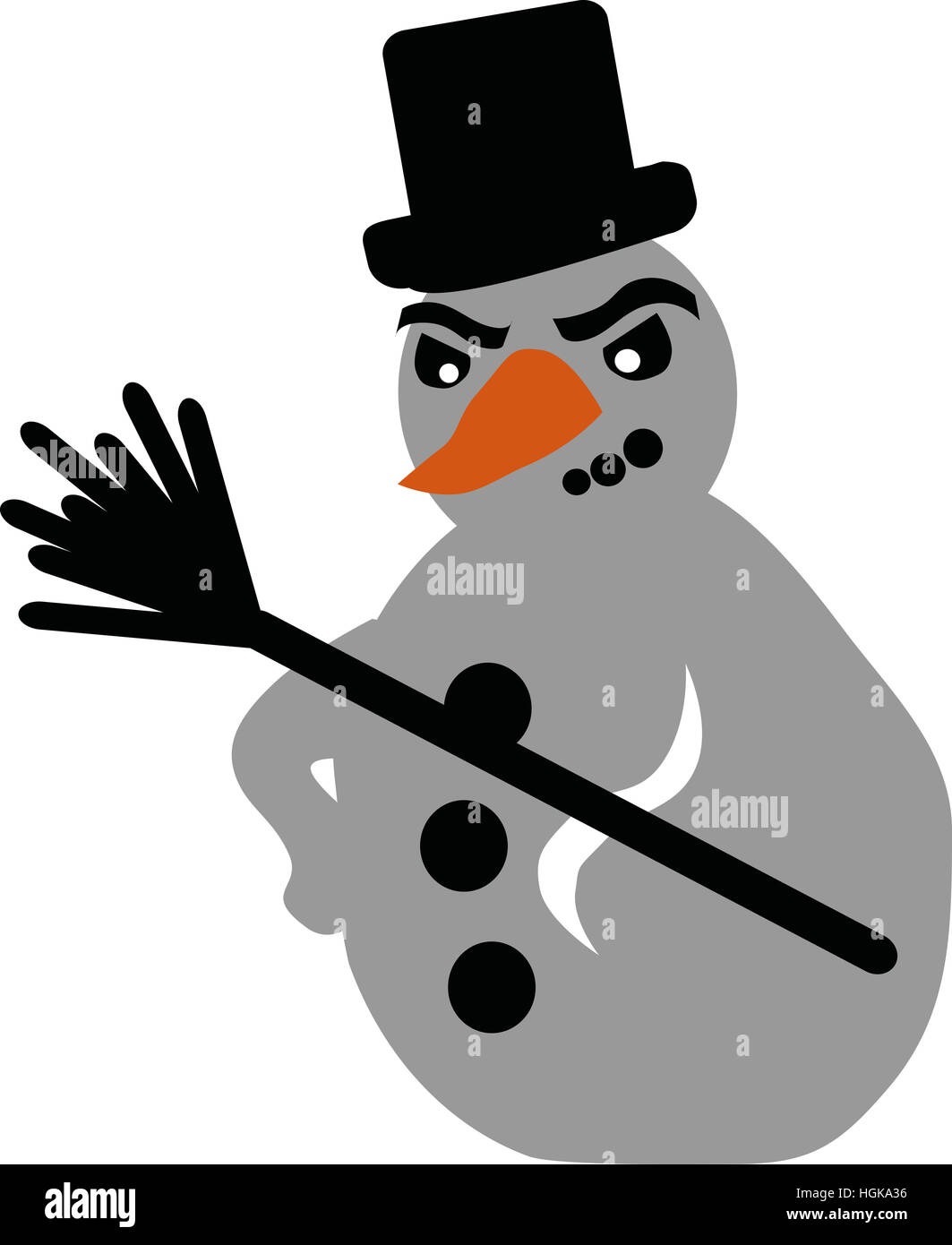 Bad angry snowman with broom Stock Photo