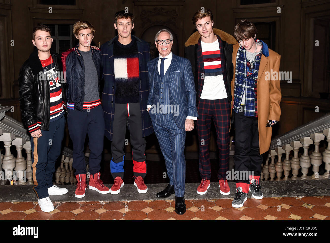 Firenze, Italy. 10th January, 2017. Tommy Hilfiger and the Hilfiger boys  during the Hilfiger presentation of Fall 2017 edition collection at Pitti  Immagine Uomo 91 in Firenze, Italy. Credit: Gaetano Piazzolla/Pacific  Press/Alamy