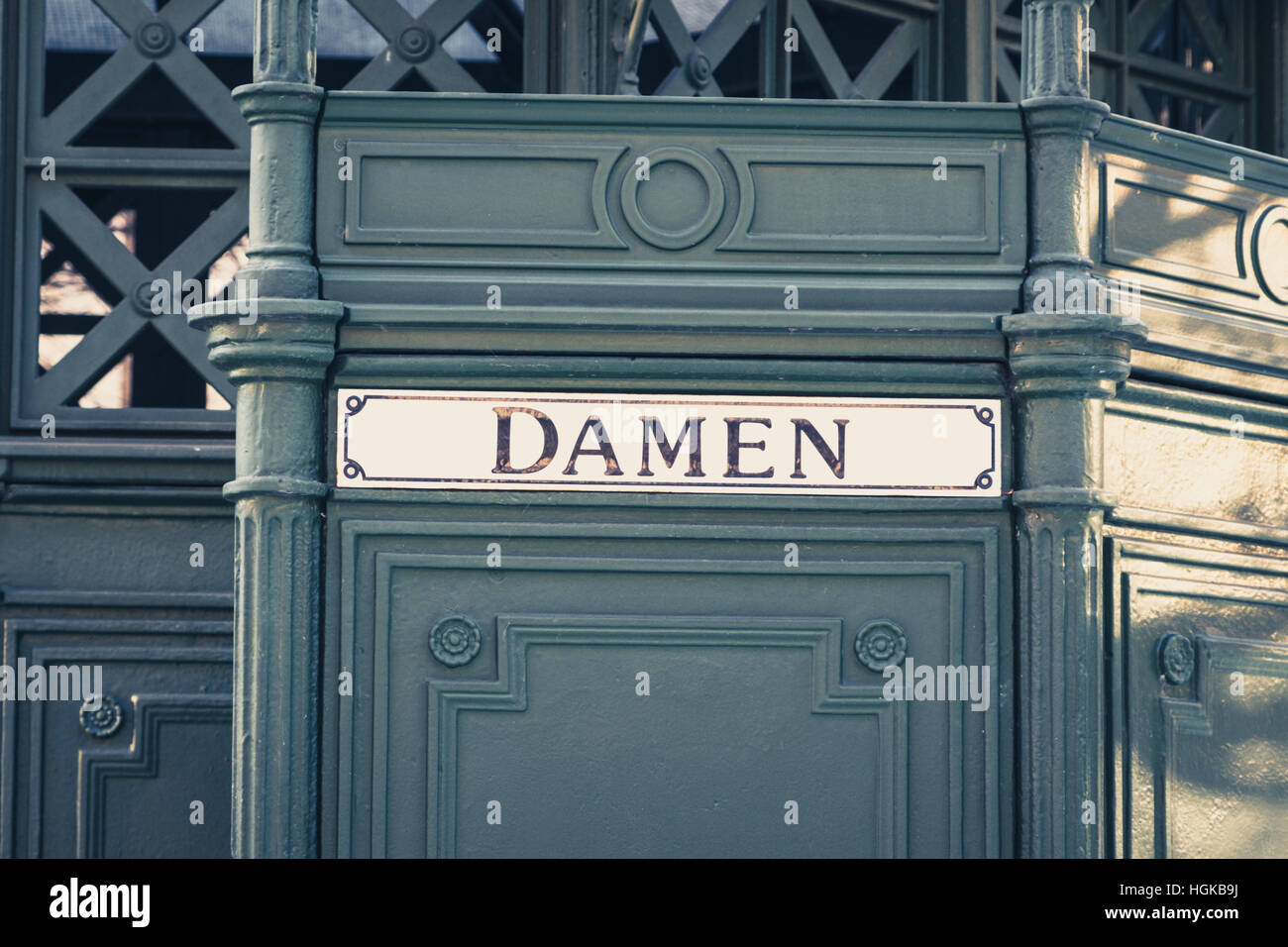 the german word 'Damen' (women) at historic public restroom, Stock Photo