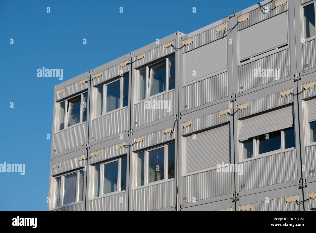 stacked housing containers - grey container offices Stock Photo