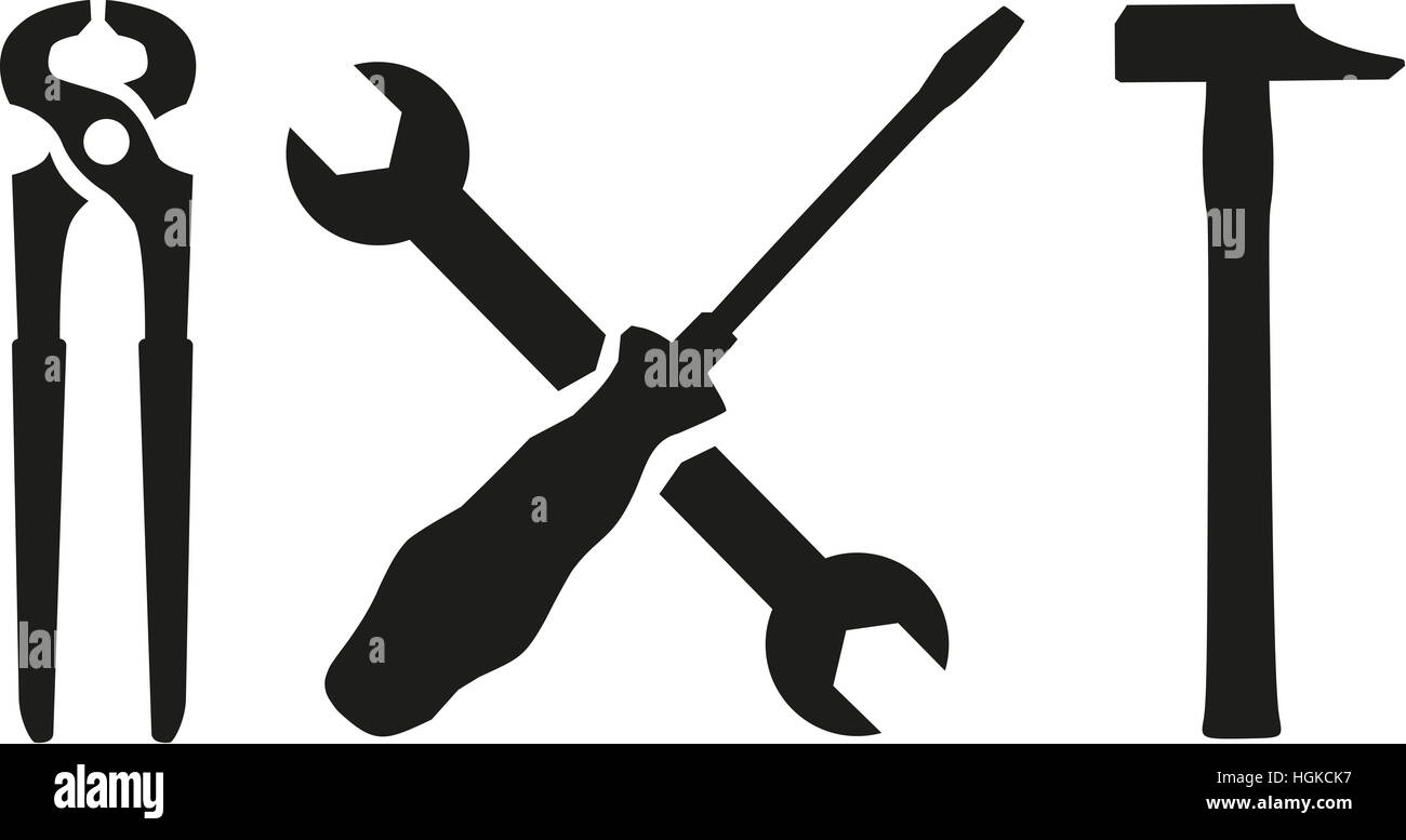 Plier, screwdriver, wrench and hammer Stock Photo Alamy