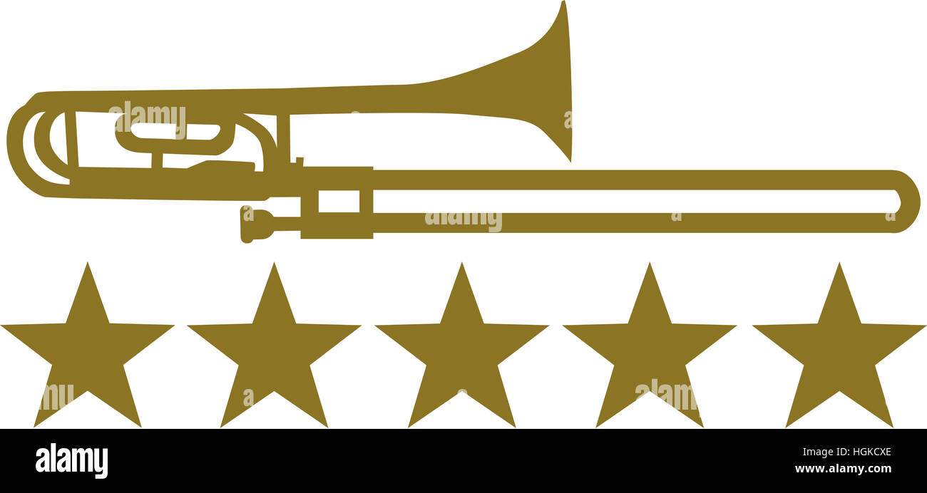 Trombone with five golden stars Stock Photo