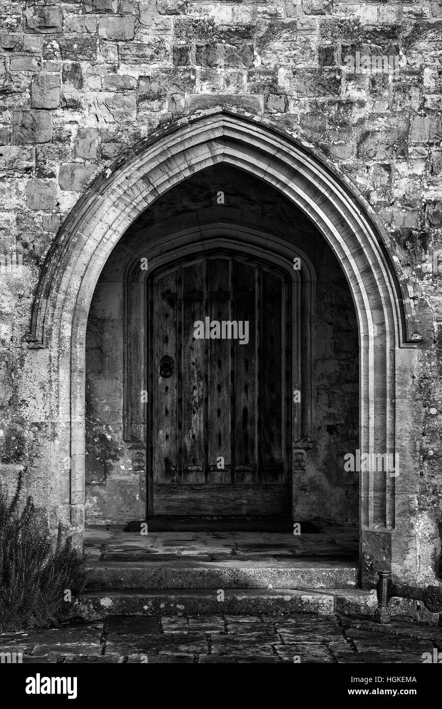 Black and white detail image of Regency period design window in medieval house Stock Photo