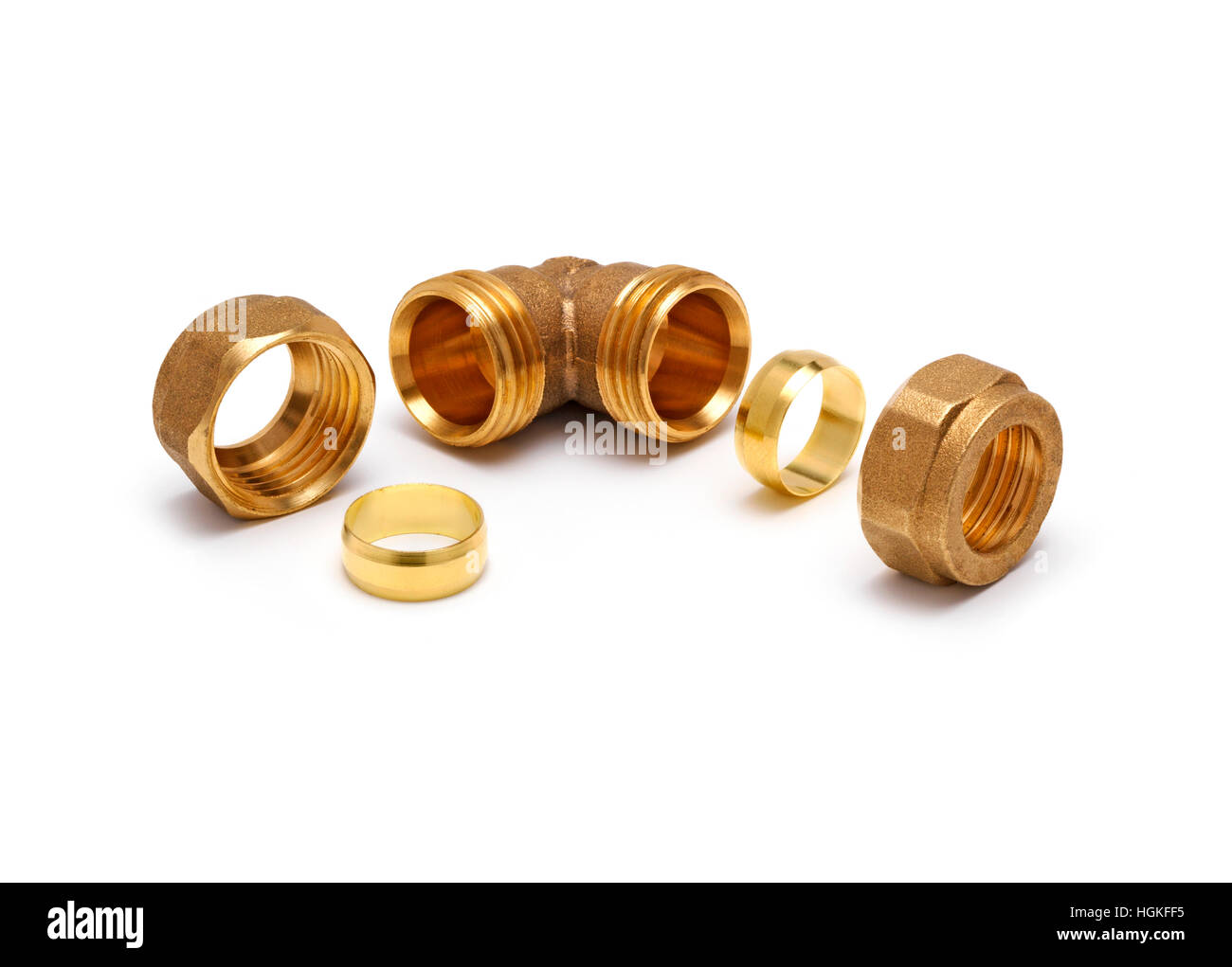 Brass Compression Joint with all its parts Stock Photo Alamy