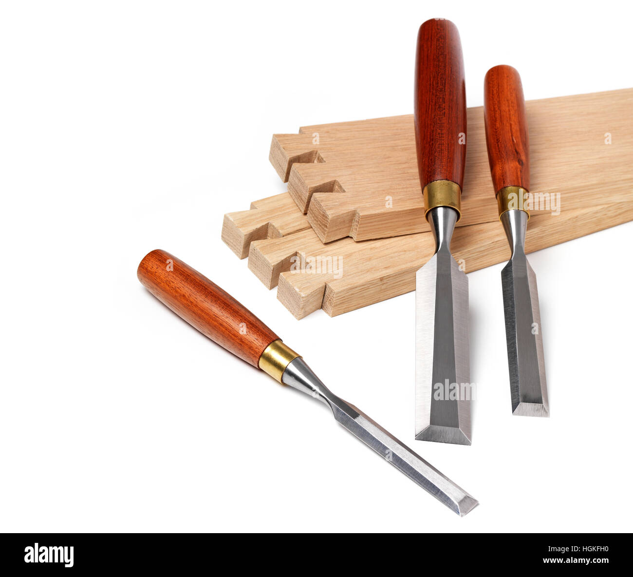 Chisel set and wood joint Stock Photo