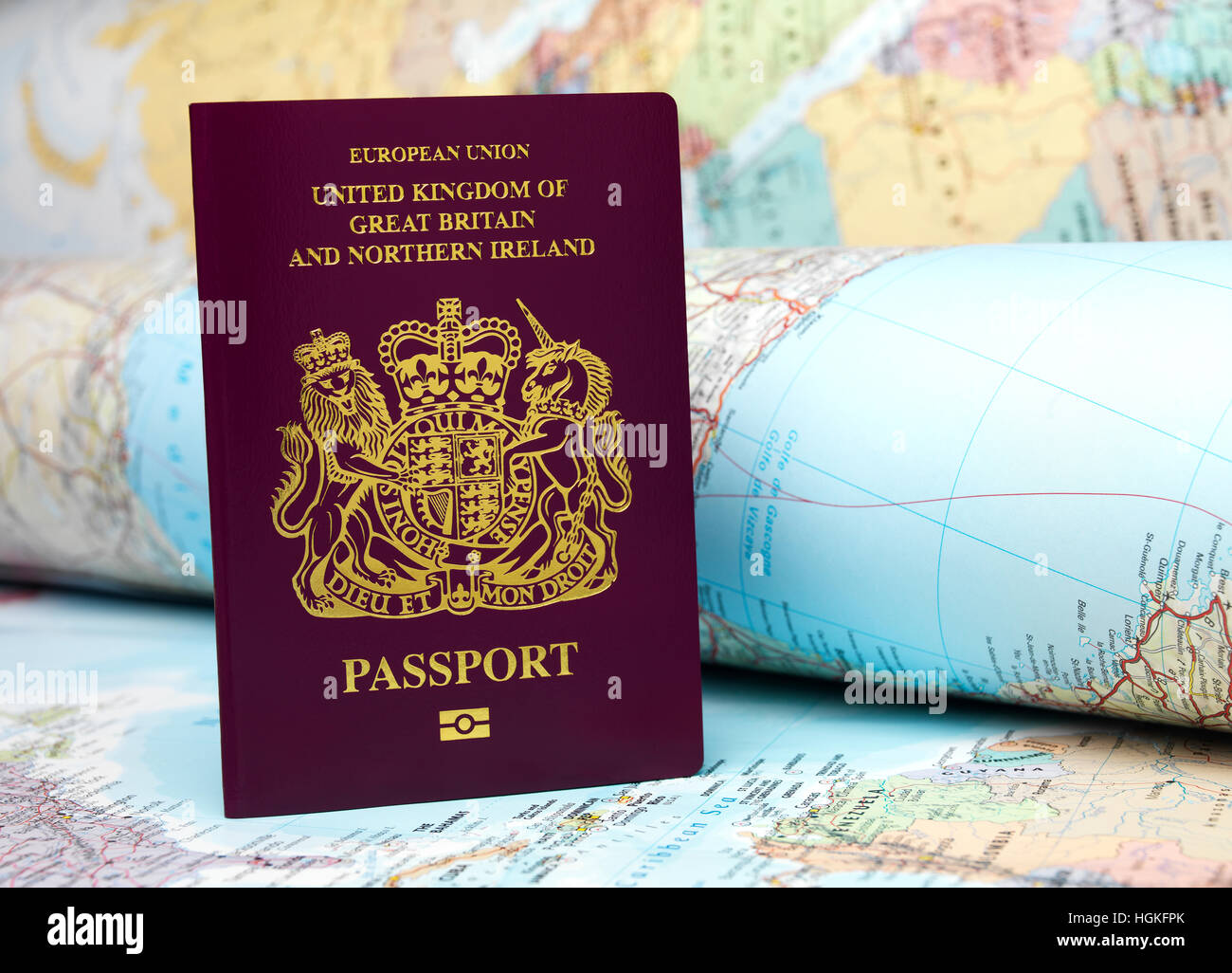 Passport with map Stock Photo