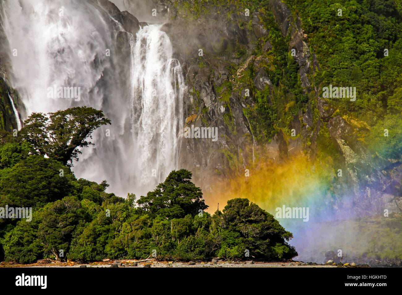 Lush Rainforest and Thundering Bowen Waterfall Landscape at Mouth of