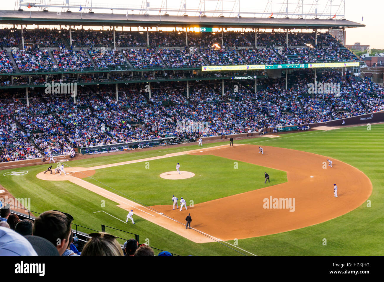 The crowd at a baseball game at Wrigley Field, Chicago, the home of the Chicago Cubs.  Cubs playing LA Dodgers. Stock Photo