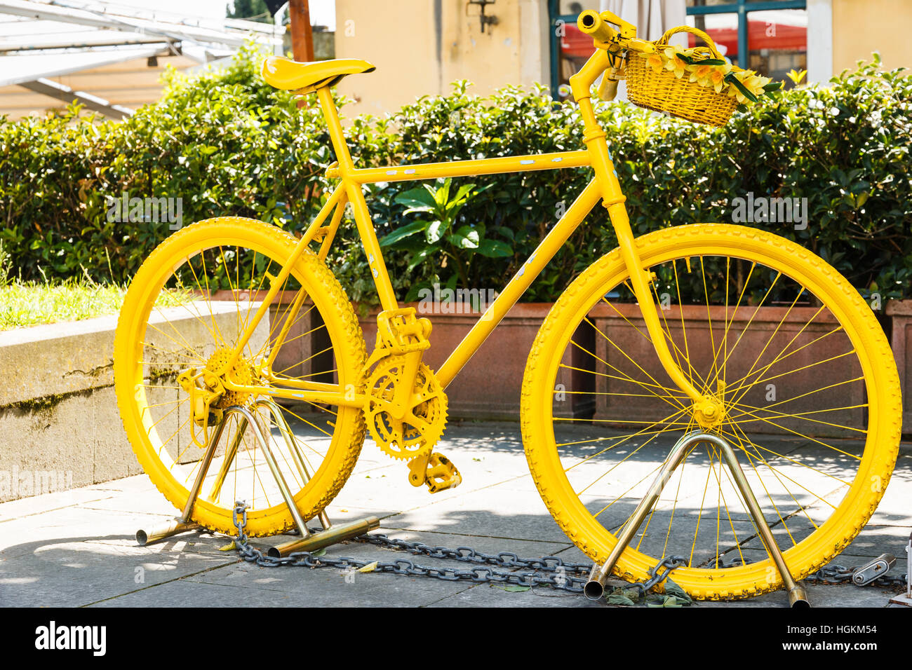 Yellow painted mountainbike Stock Photo