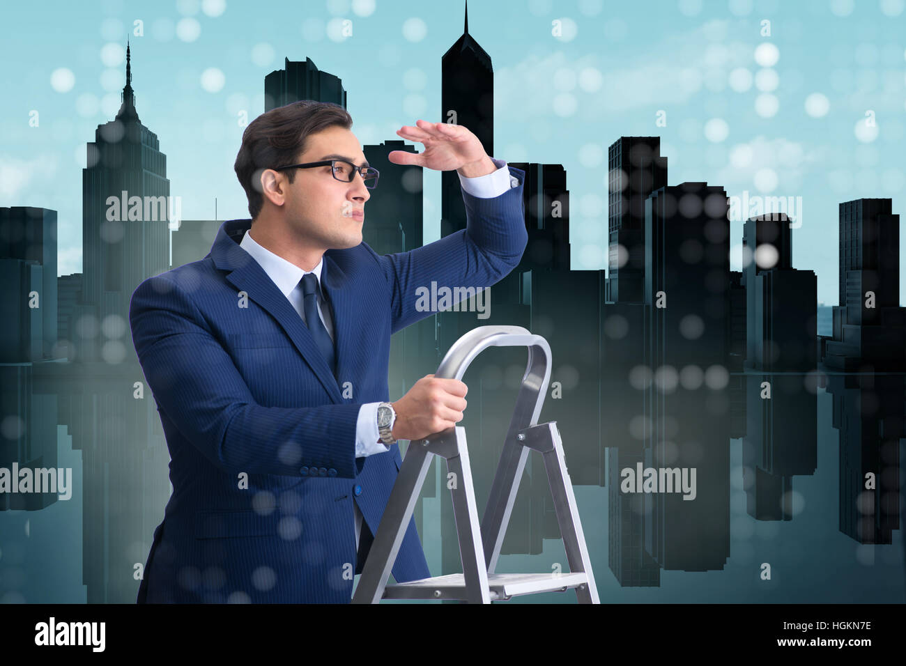 Businessman climbing ladder in business concept Stock Photo - Alamy