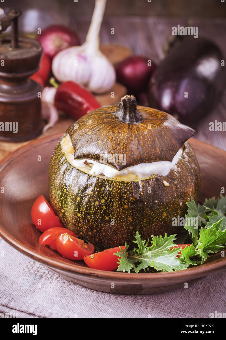 Baked veggie round squash Stock Photo