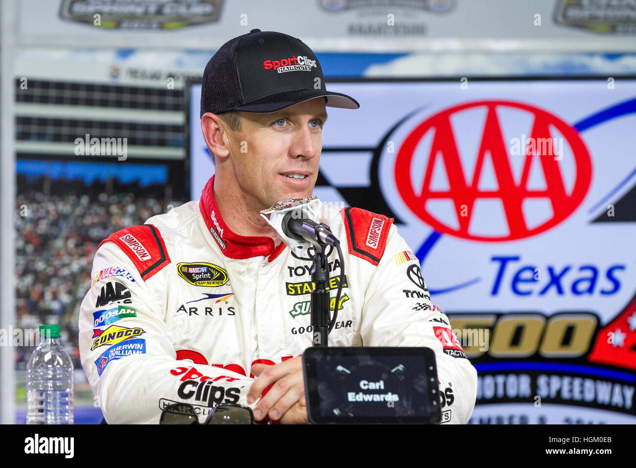 NASCAR driver Carl Edwards at AAA Texas NASCAR Race, Texas Motor Speedway on November 6, 2015 in Fort Worth, Texas. Stock Photo
