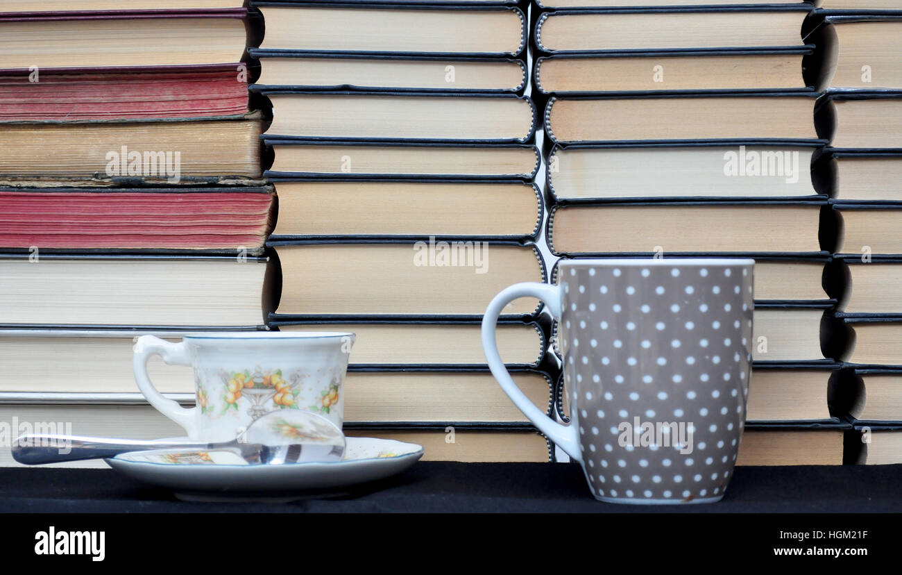 books and cups Stock Photo Alamy