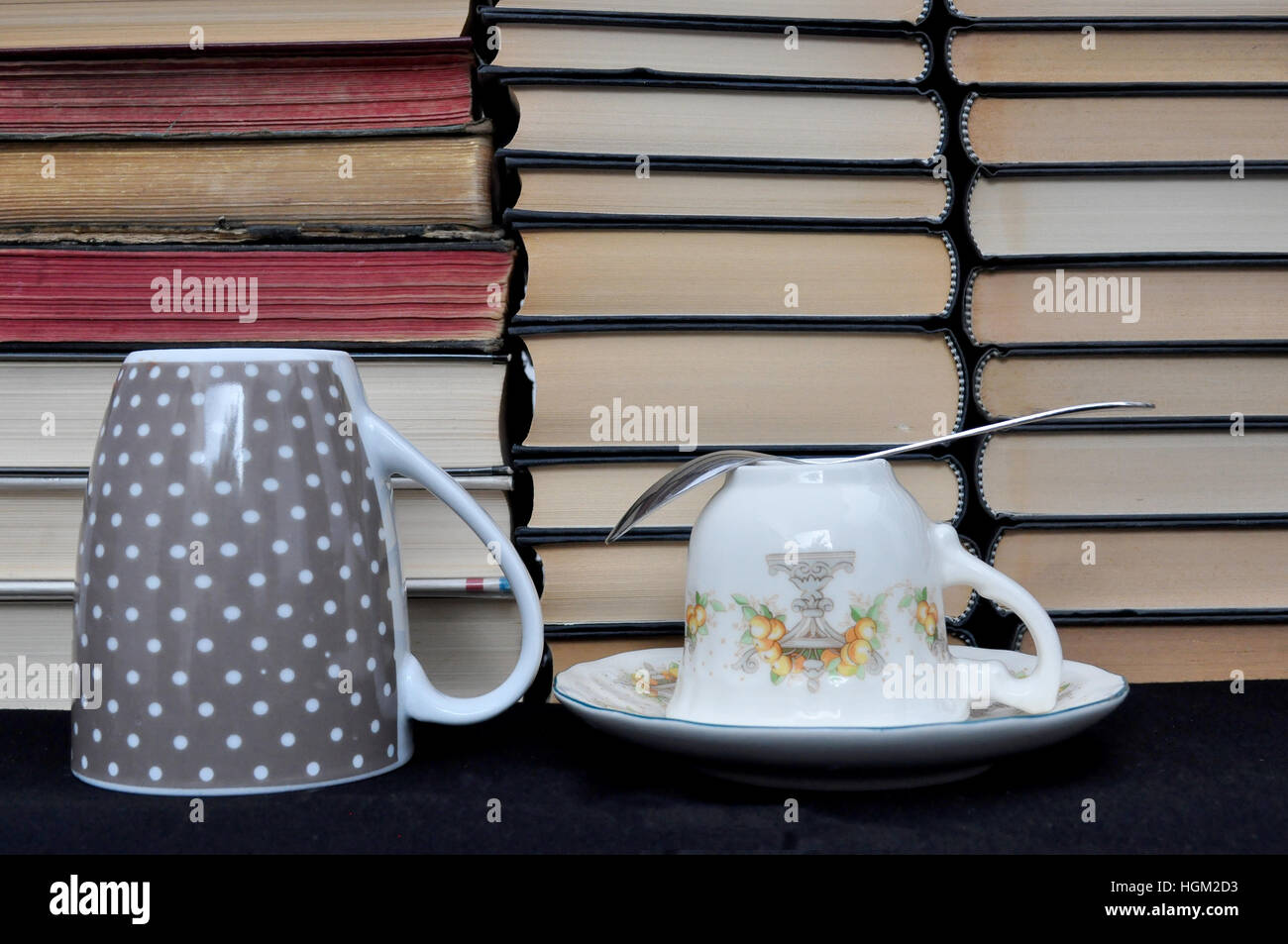 books and cups Stock Photo Alamy