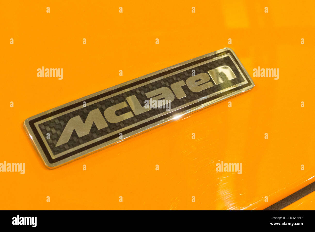 McLaren Name Badge on a McLaren MP4 12C Sports Car Bonnet, UK Stock Photo -  Alamy