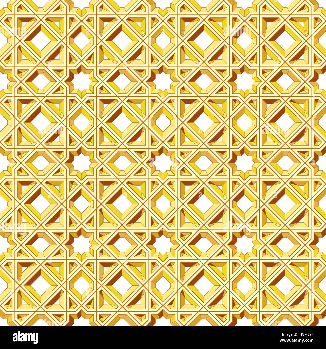 Classic Islamic or Arabic seamless pattern in 3d gold. Vector