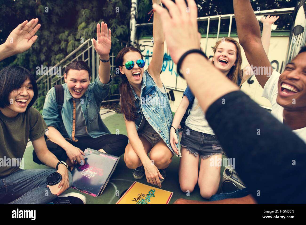 Diverse Group People High Five Concept Stock Photo - Alamy