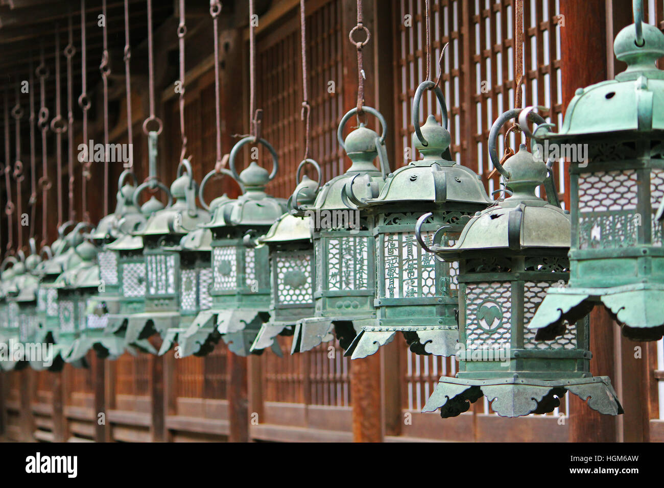 Kasuga Grand Shrine's hanging bronze lanterns Stock Photo