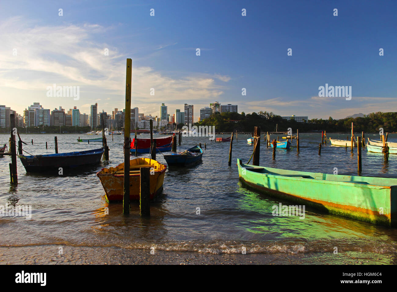 Wooden boats at brazilian beach Stock Photo