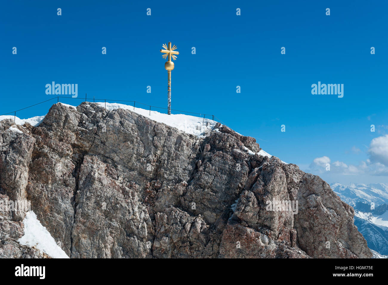 Summit cross on the Zugspitze, the highest  mountain in Germany, Europe Stock Photo