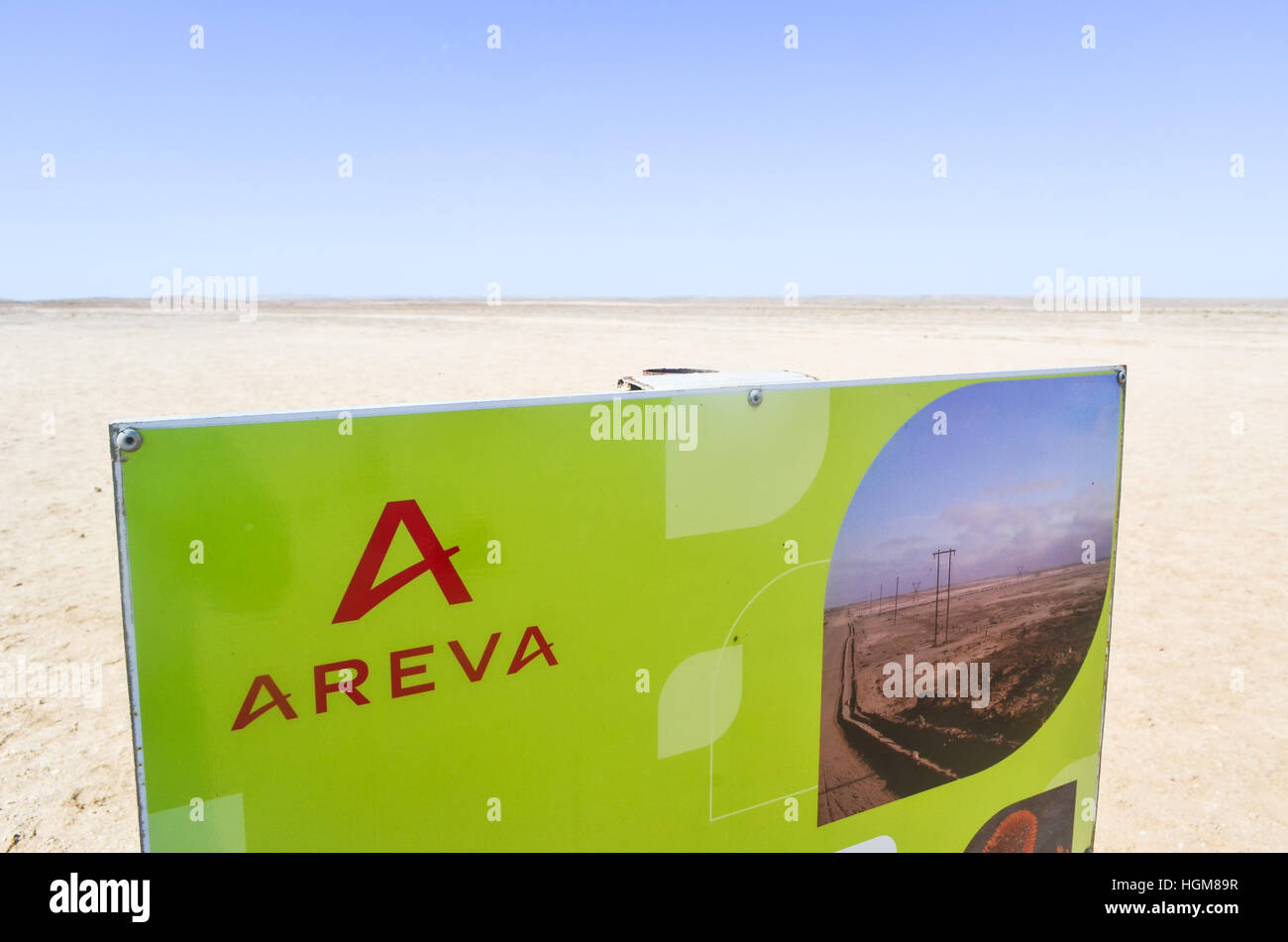 Areva sign near Swakopmund, Namibia Stock Photo