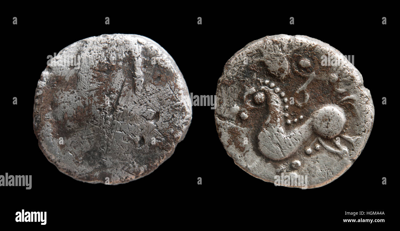 Celtic silver stater from Gaul but found in N Lincolnshire. Stock Photo