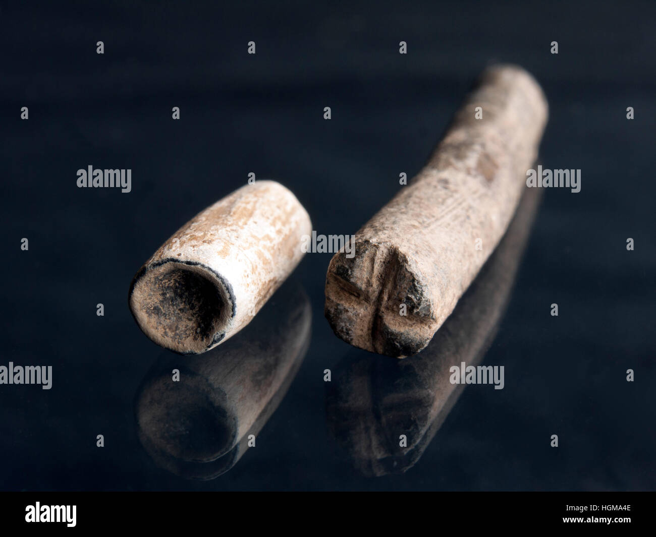 Anglo-Saxon potter's lead die or stamp with impressions/motifs. CLAY POTS Stock Photo