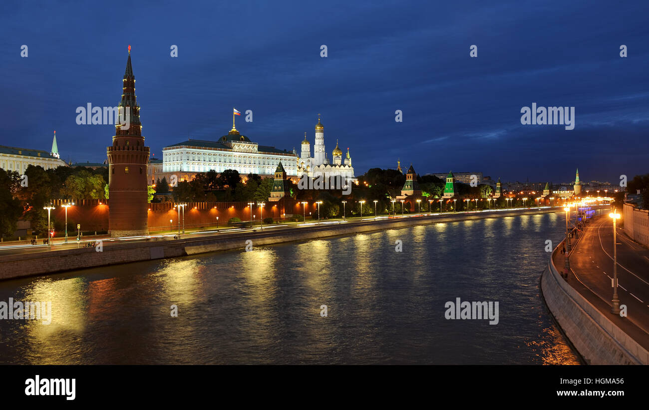 Moscow Kremlin at Twilight . View from Bolshoi Kamenny Bridge. Moscow, Russia Stock Photo