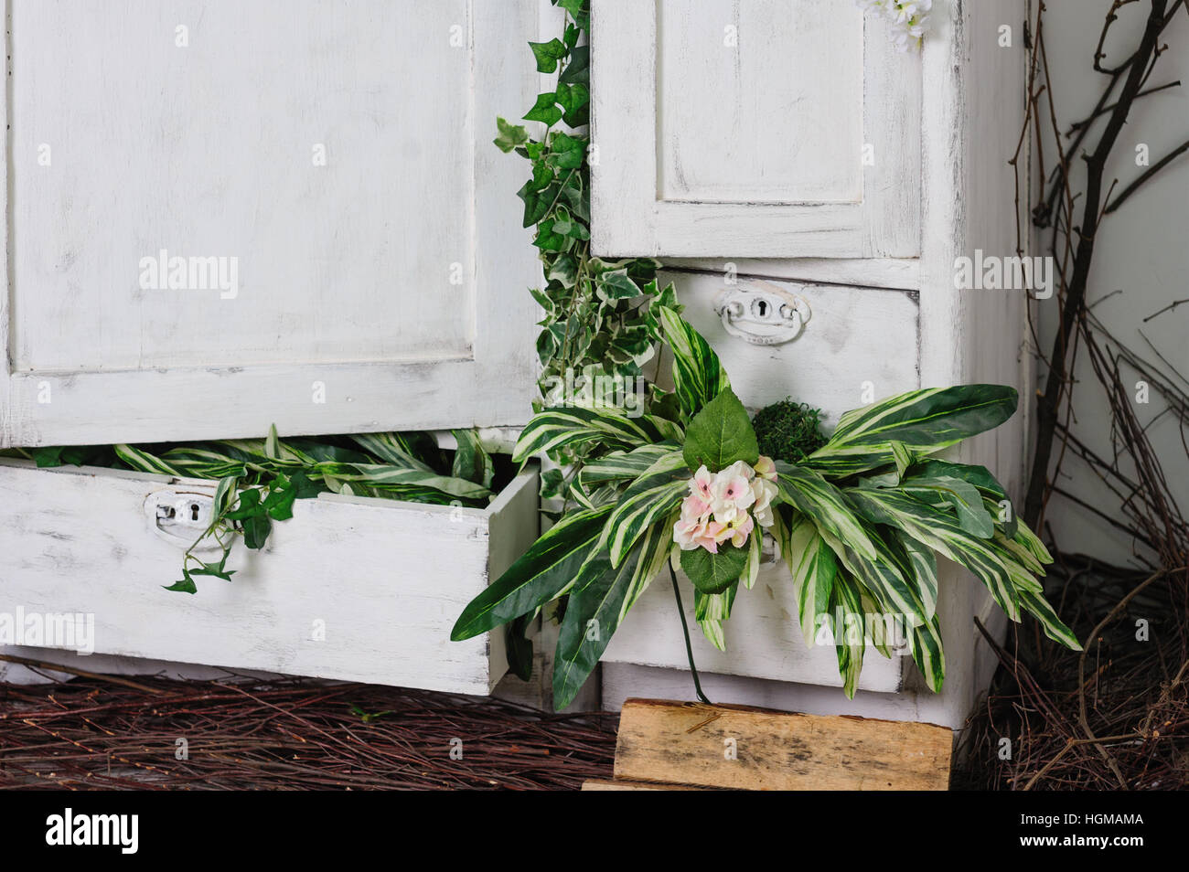 White wardrobe and Cabinet box plants Stock Photo