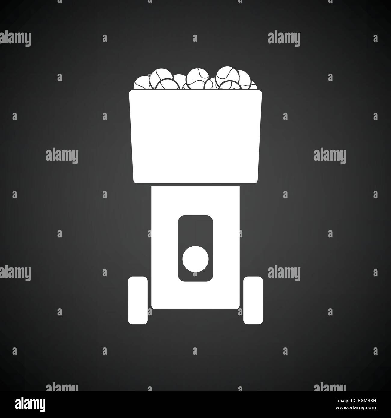 Tennis serve ball machine icon. Black background with white. Vector ...