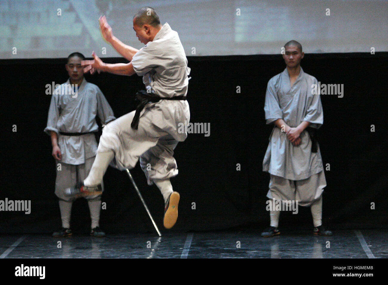 Nicosia, Cyprus. 10th Jan, 2017. Chinese monks perform Chinese Shaolin